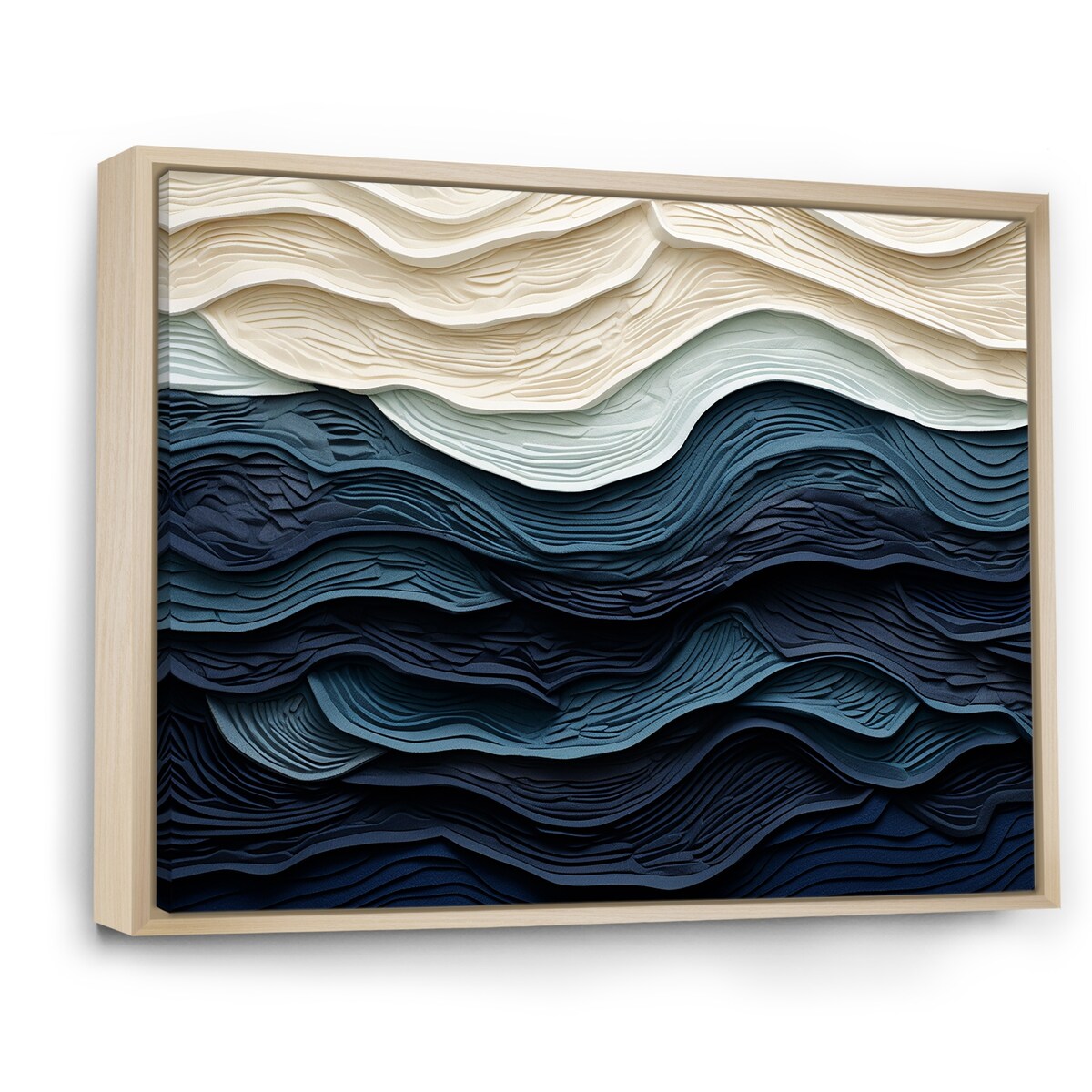 Designart Vague côtière bleue et blanche S Edge Décoration murale bleue minimaliste pour salon côtier Tableau sur toile encadrée