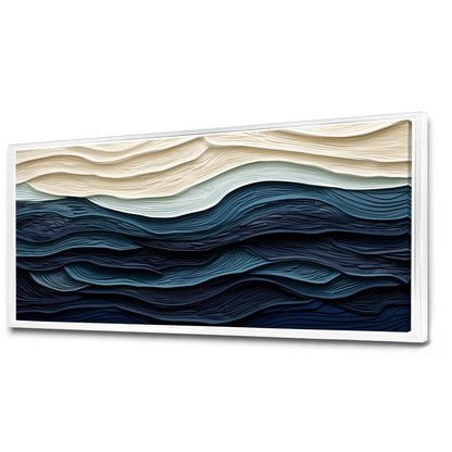 Designart Vague côtière bleue et blanche S Edge Décoration murale bleue minimaliste pour salon côtier Tableau sur toile encadrée