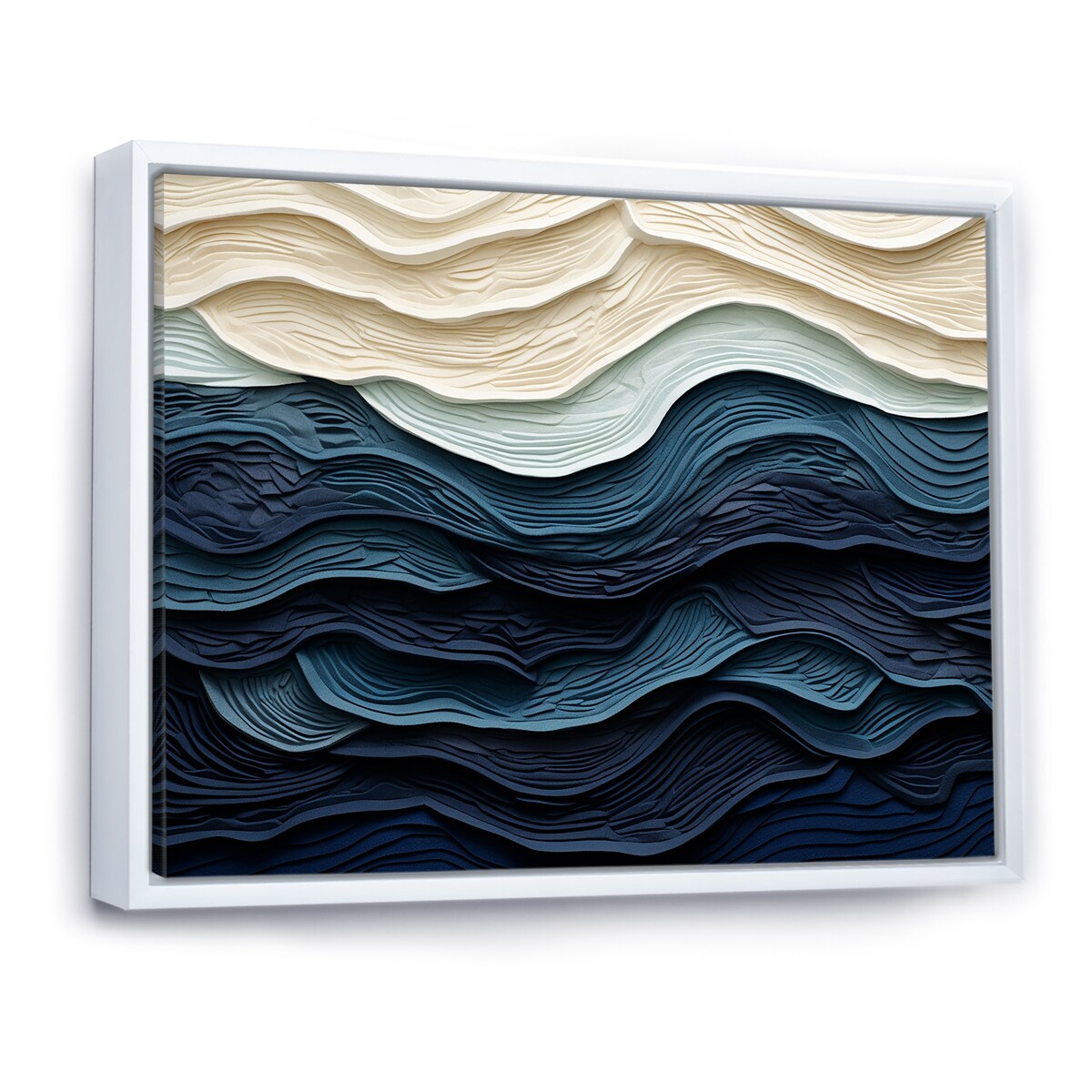 Designart Vague côtière bleue et blanche S Edge Décoration murale bleue minimaliste pour salon côtier Tableau sur toile encadrée