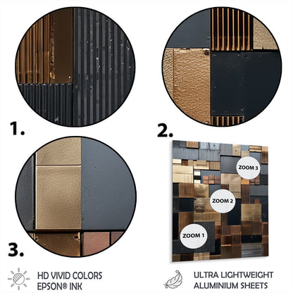 Designart Mosaïque de carreaux abstraits marron Charm Carreau abstrait Décoration murale en métal marron Décoration murale en métal moderne Œuvre d'art en métal