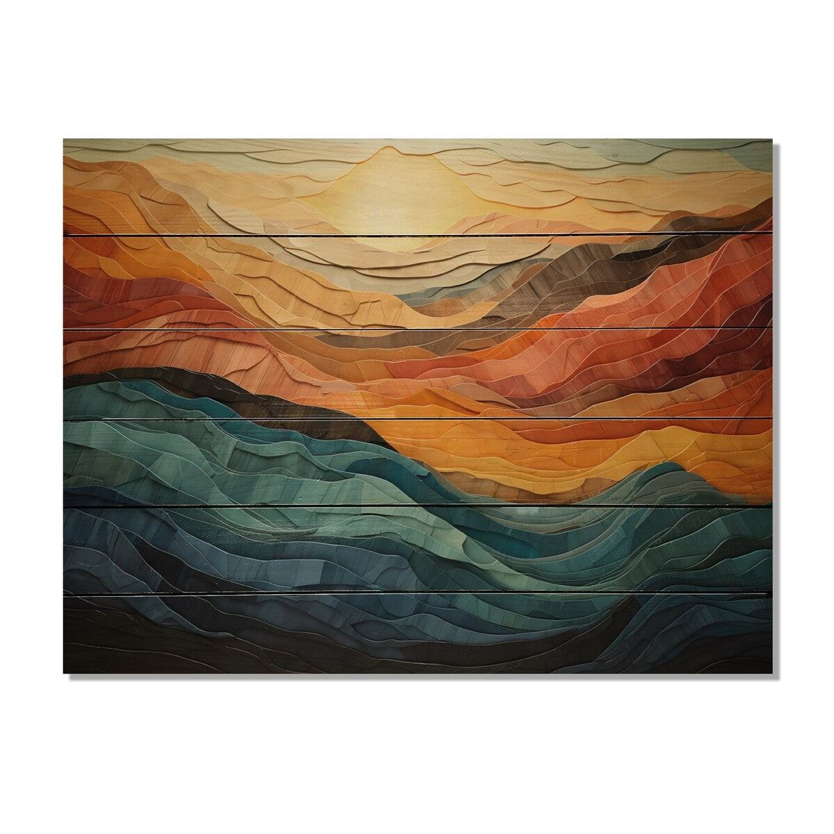 Designart Coral Teal Bold Mountains Landscape, impression moderne sur bois de pin naturel