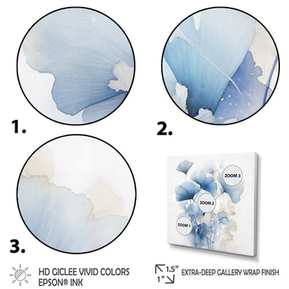 Designart Feuilles de ginkgo bleues délicates sur fond de feuilles blanches à l'aquarelle, tableau encadré pour salon