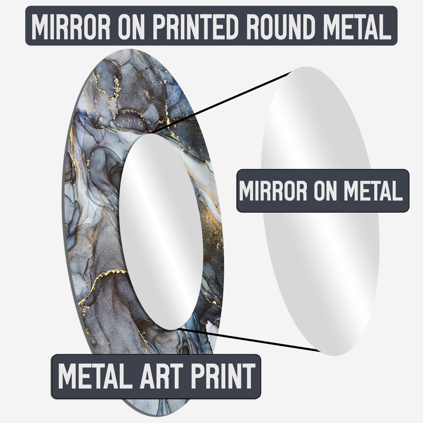 Miroir de salon Designart Gold Black Timeless Turn à spirales abstraites - Grand miroir rond moderne doré