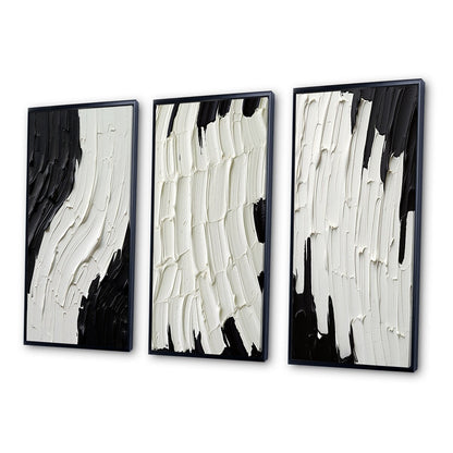 Ensemble de 3 cadres pour tableaux abstraits Designart Momentary Spirit Noir et Blanc II, idéal pour la décoration murale.