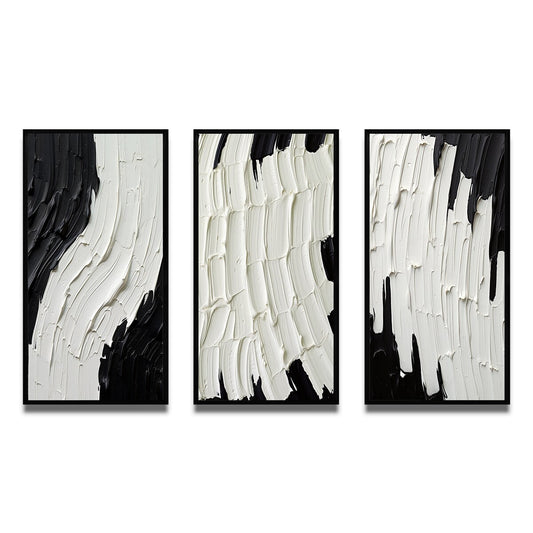 Ensemble de 3 cadres pour tableaux abstraits Designart Momentary Spirit Noir et Blanc II, idéal pour la décoration murale.