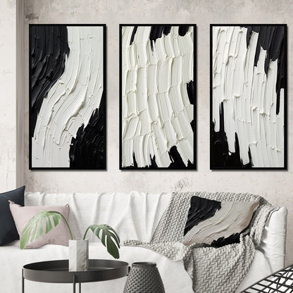 Ensemble de 3 cadres pour tableaux abstraits Designart Momentary Spirit Noir et Blanc II, idéal pour la décoration murale.