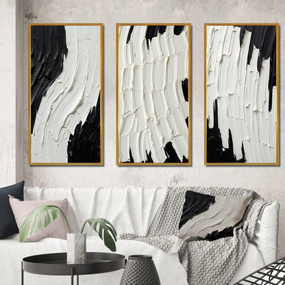 Ensemble de 3 cadres pour tableaux abstraits Designart Momentary Spirit Noir et Blanc II, idéal pour la décoration murale.