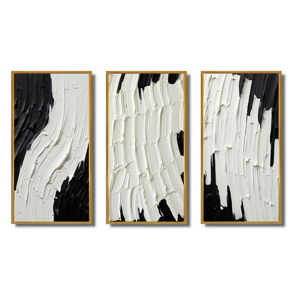 Ensemble de 3 cadres pour tableaux abstraits Designart Momentary Spirit Noir et Blanc II, idéal pour la décoration murale.