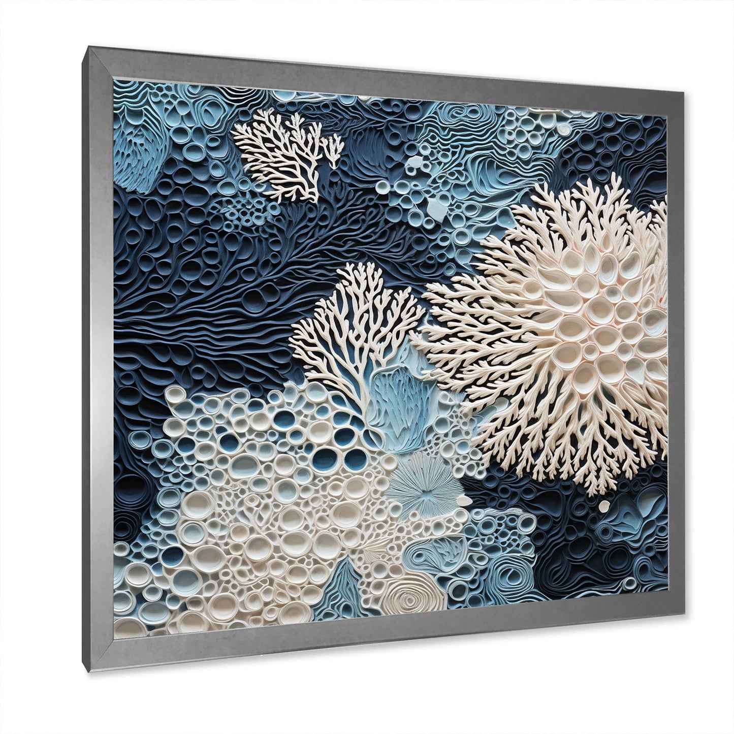 Designart Collage de coraux bleus et blancs sous l'eau, style côtier, toile encadrée