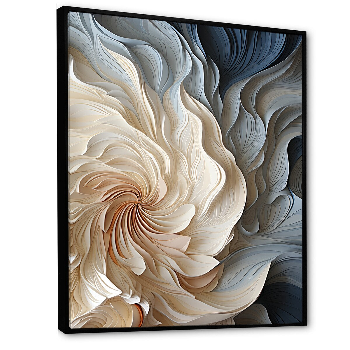 Designart Spirale de plumes blanches et bleues II Décoration murale géométrique abstraite bleue - Art mural encadré moderne pour entrée