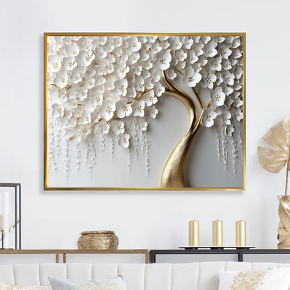 Designart Arbre à Orchidées Blanches Jardin de Branches IV Arbre Floral Encadré Décoration Murale pour Salon