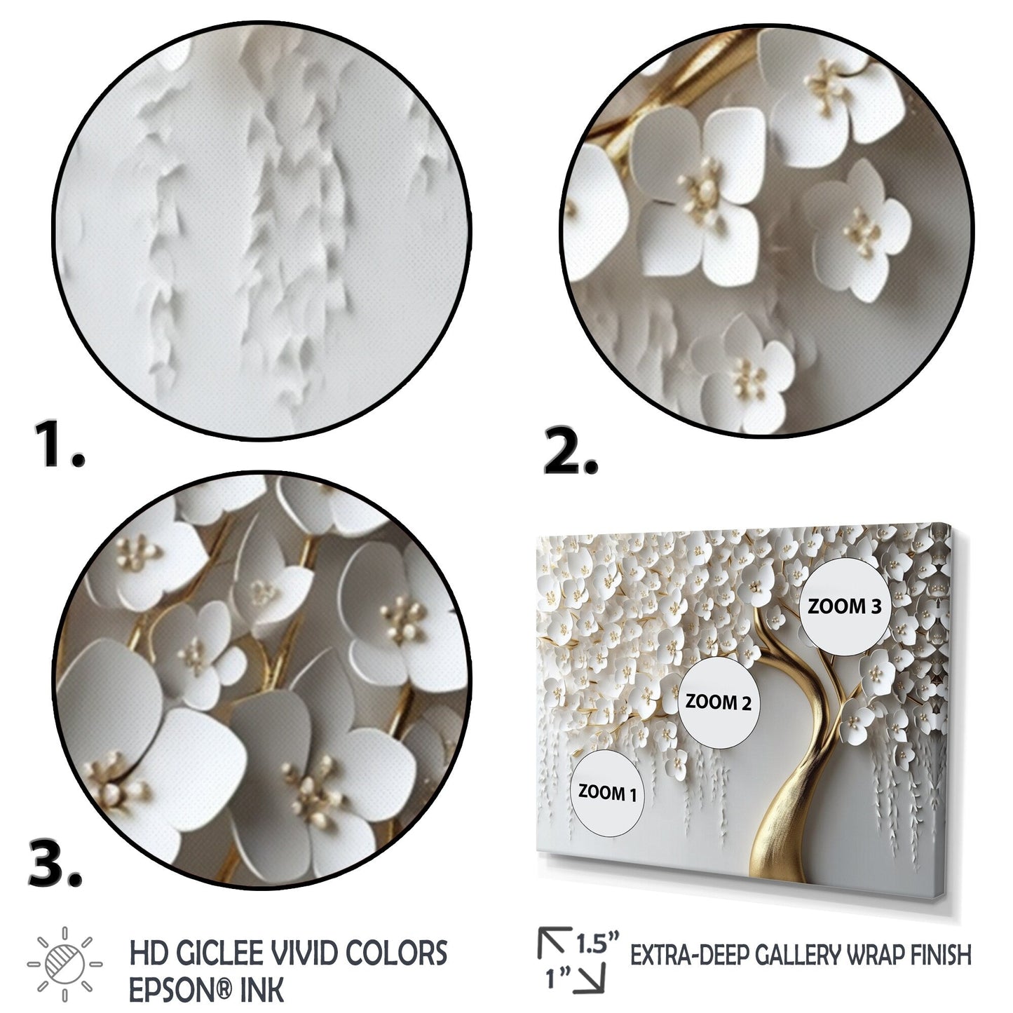 Designart Arbre à Orchidées Blanches Jardin de Branches IV Arbre Floral Encadré Décoration Murale pour Salon