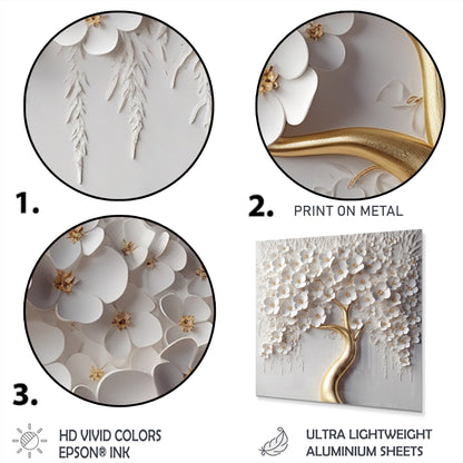 Designart Arbre Orchidée Blanche Jardin de Branches VIII Arbre Floral Métal Impression Art Mural Ronde sur Métal