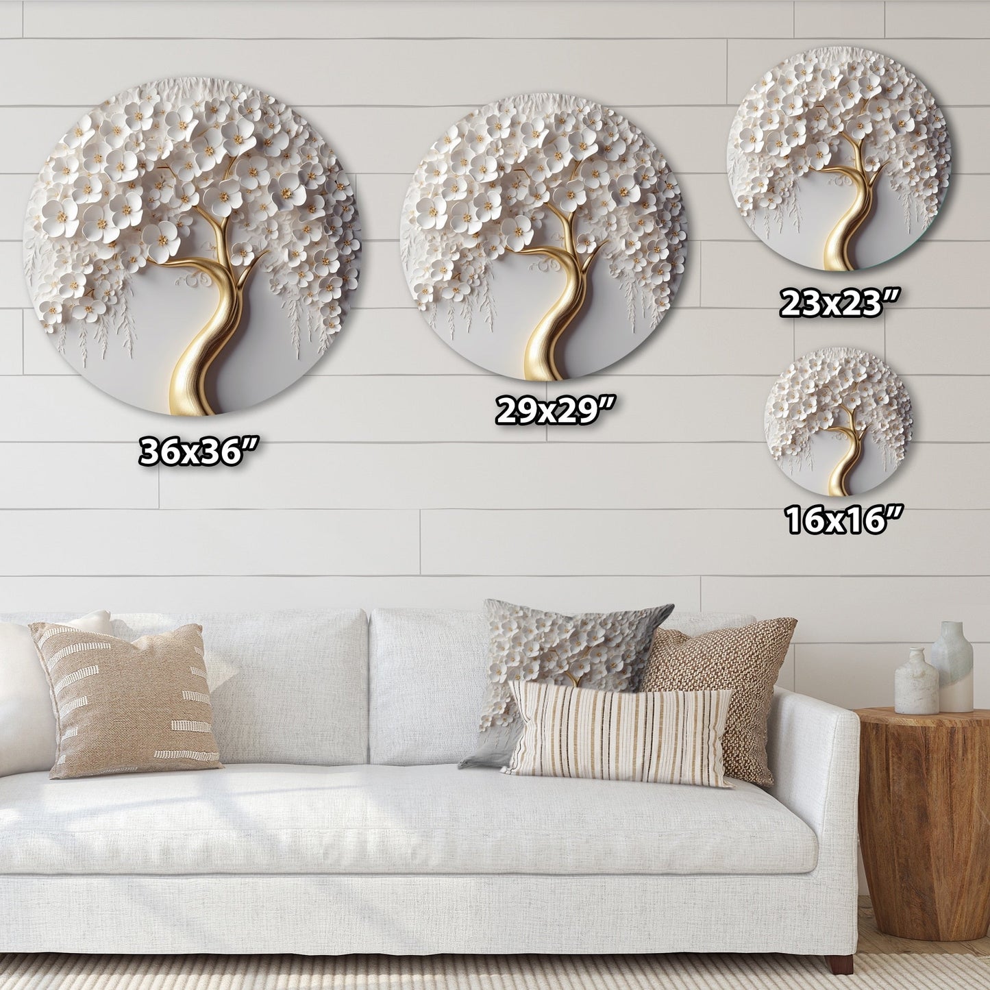 Designart Arbre Orchidée Blanche Jardin de Branches VIII Arbre Floral Métal Impression Art Mural Ronde sur Métal