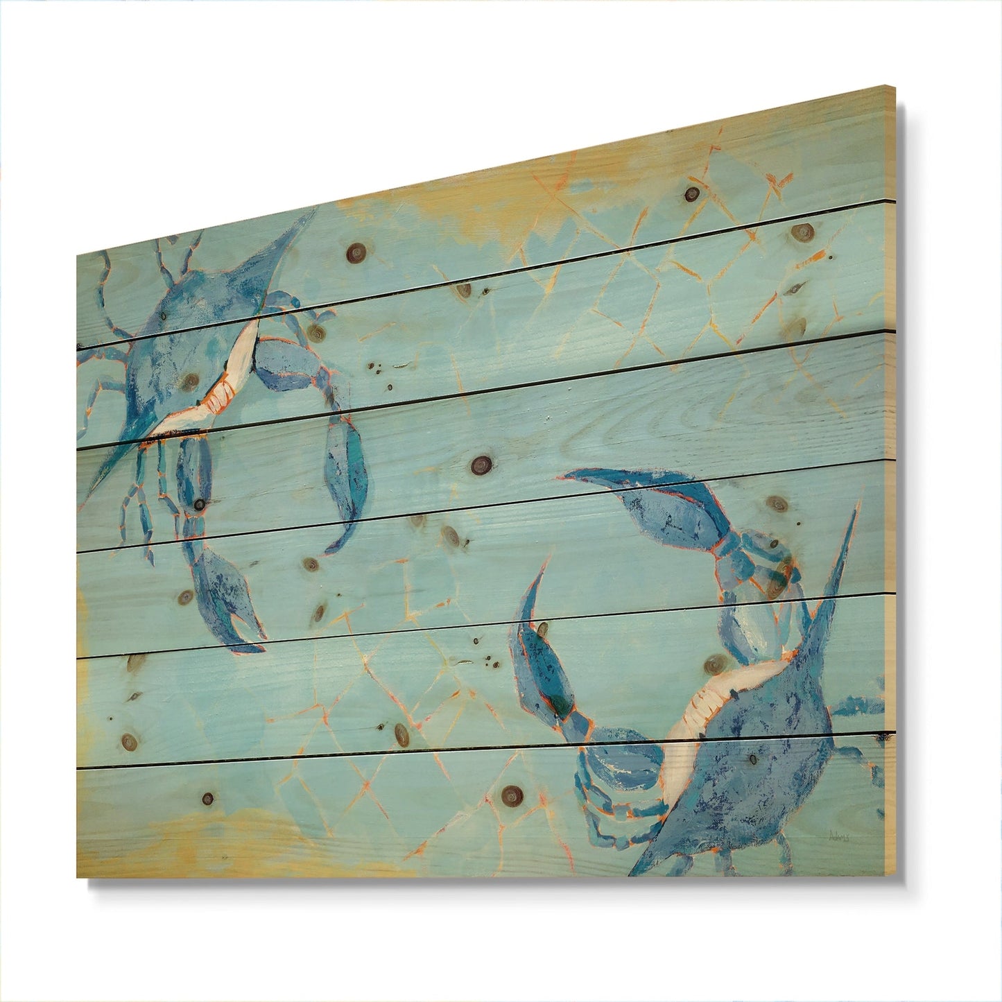 Designart « Bataille de crabes côtiers bleus », impression nautique et côtière sur bois de pin naturel - Bleu