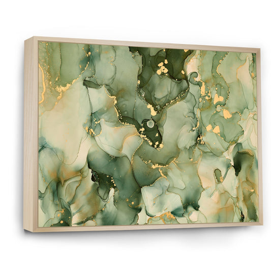 Designart Vert Luxe Abstrait Fluide Art I Impression sur Toile Encadrée Moderne
