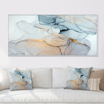Designart Luxry Marbre Bleu et Gris Ondulations II Tableau abstrait encadré sur toile