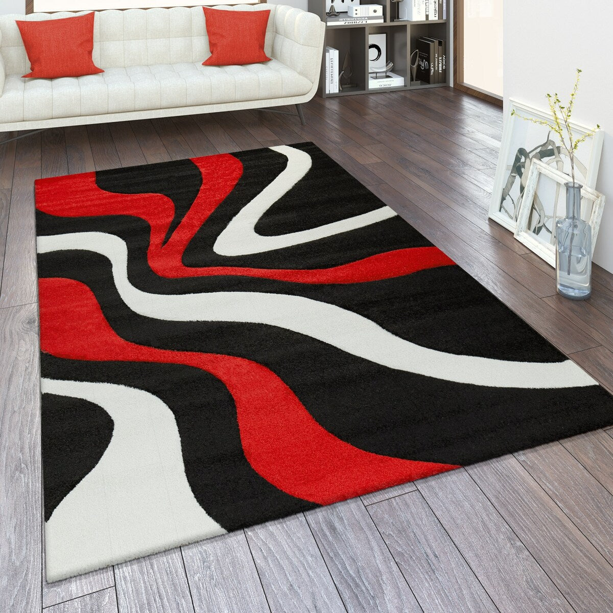 Tapis design à découpe contour et motif vague moderne