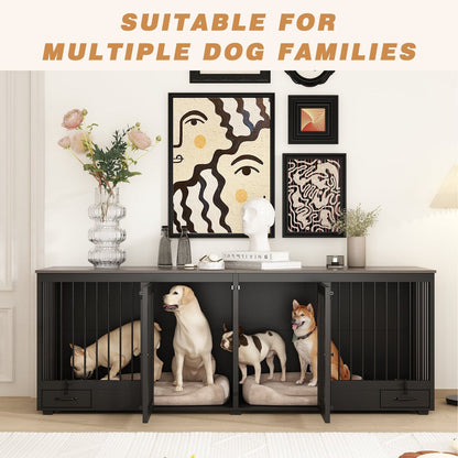 Meubles pour cage de chien - Niche en bois avec séparateur de pièce et 2 tiroirs