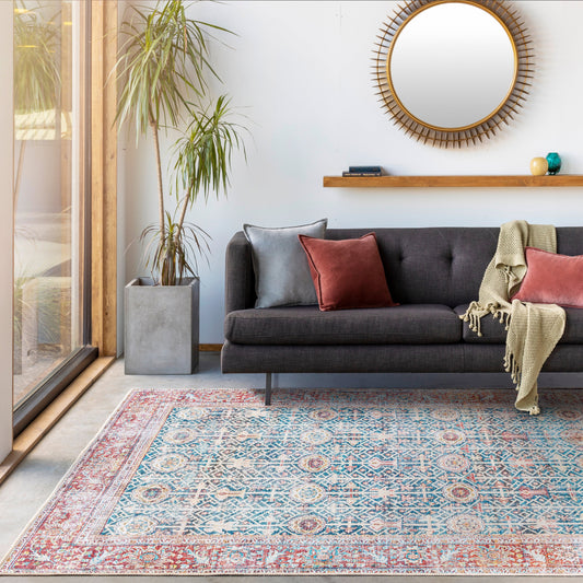 Tapis Domitian traditionnel vintage lavable en machine, tissé artistiquement