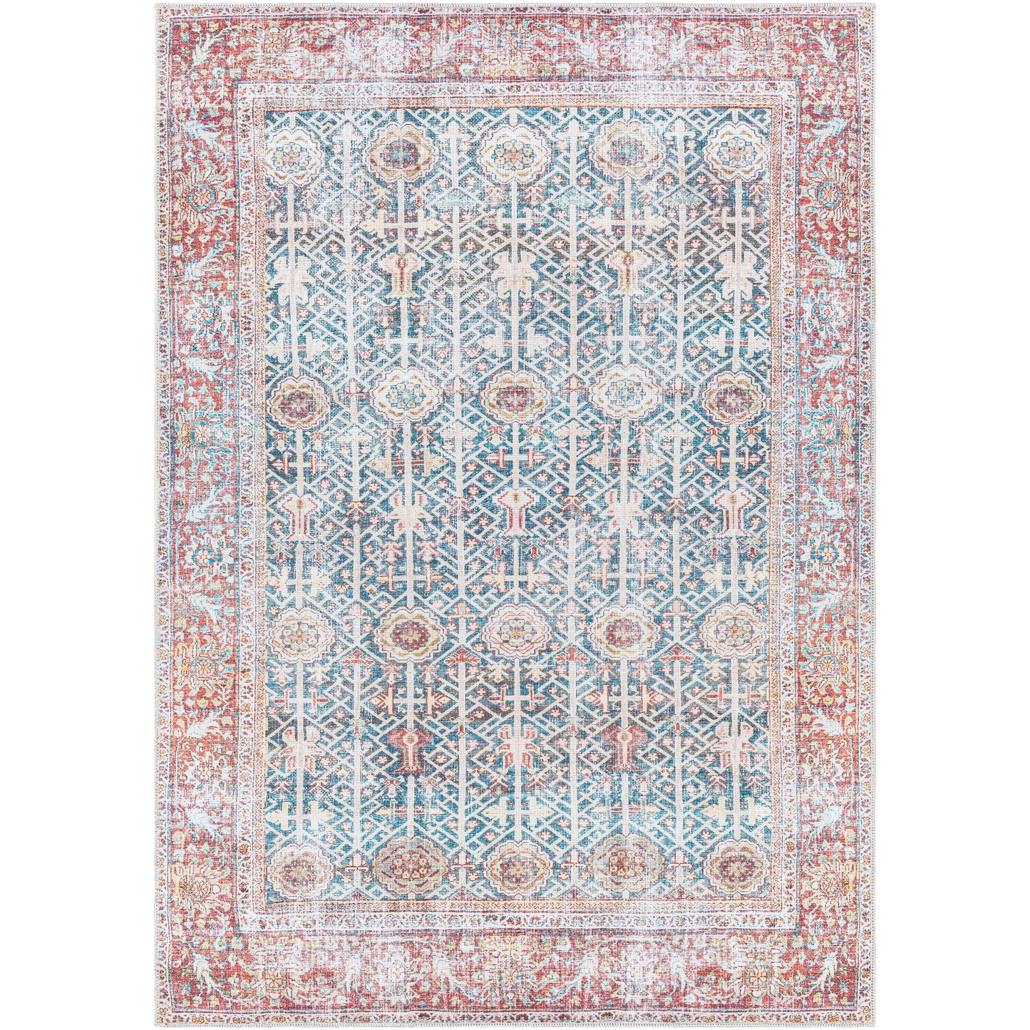 Tapis Domitian traditionnel vintage lavable en machine, tissé artistiquement