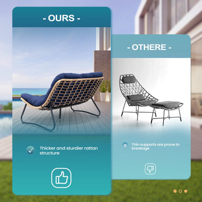 Fauteuil Papasan double deux places avec coussin, en rotin PE résistant aux intempéries et structure en métal pour intérieur et extérieur