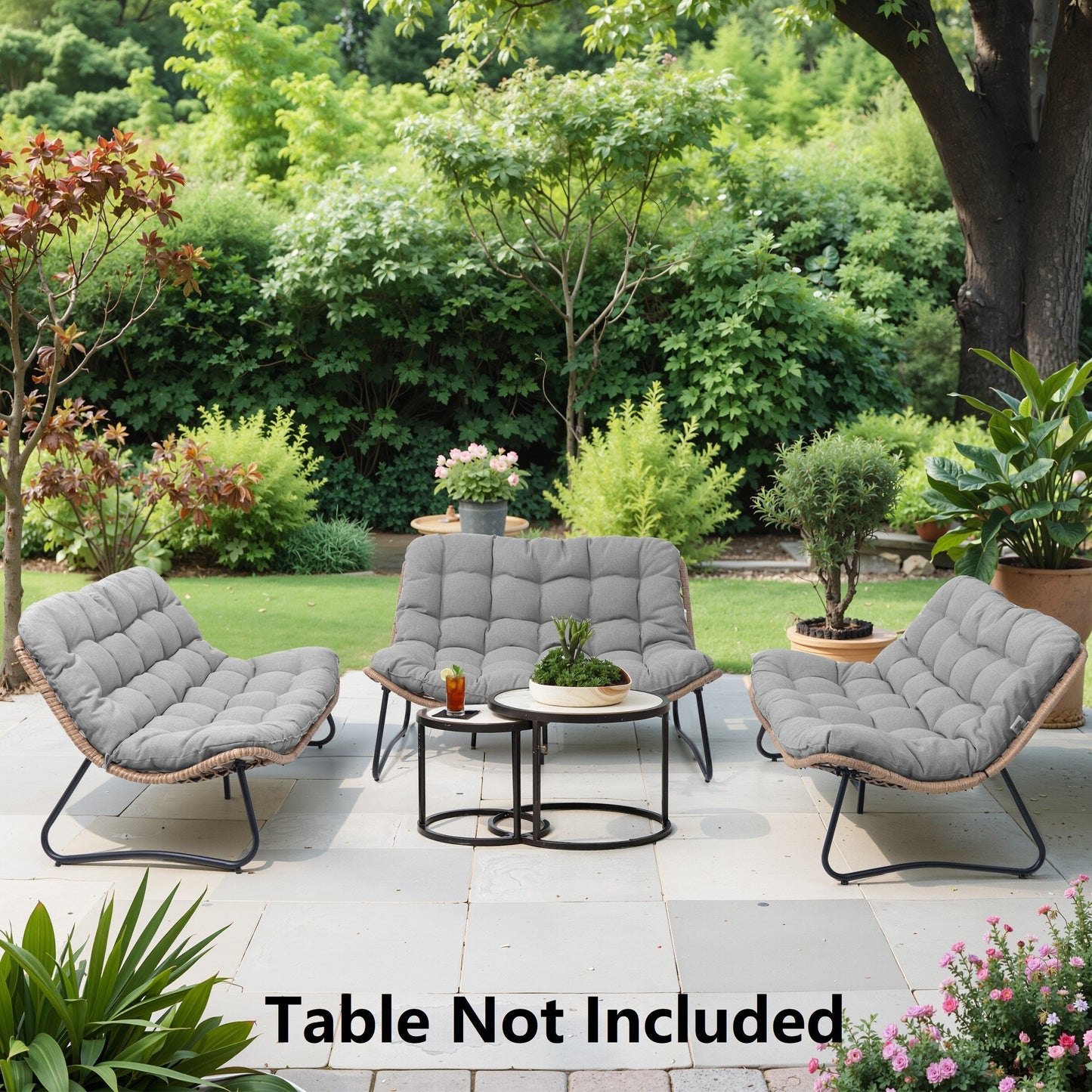 Fauteuil Papasan double deux places avec coussin, en rotin PE résistant aux intempéries et structure en métal pour intérieur et extérieur