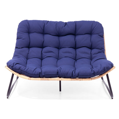 Fauteuil Papasan double deux places avec coussin, en rotin PE résistant aux intempéries et structure en métal pour intérieur et extérieur