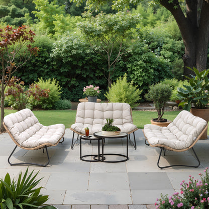 Fauteuil Papasan double deux places avec coussin, en rotin PE résistant aux intempéries et structure en métal pour intérieur et extérieur