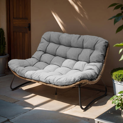 Fauteuil Papasan double deux places avec coussin, en rotin PE résistant aux intempéries et structure en métal pour intérieur et extérieur