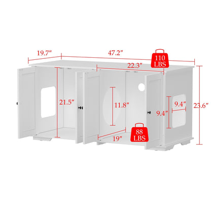 Meubles dissimulant la litière pour chat dans une salle de bain privée pour animaux de compagnie
