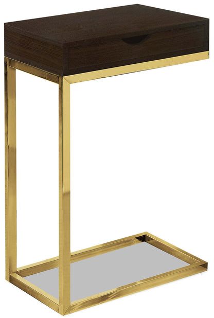 Emery 15,75 C-Shape Accent Table with Drawer - Cappuccino &amp; Gold|Table d'appoint Emery de 15,75 po en forme de C avec tiroir - cappuccino et doré