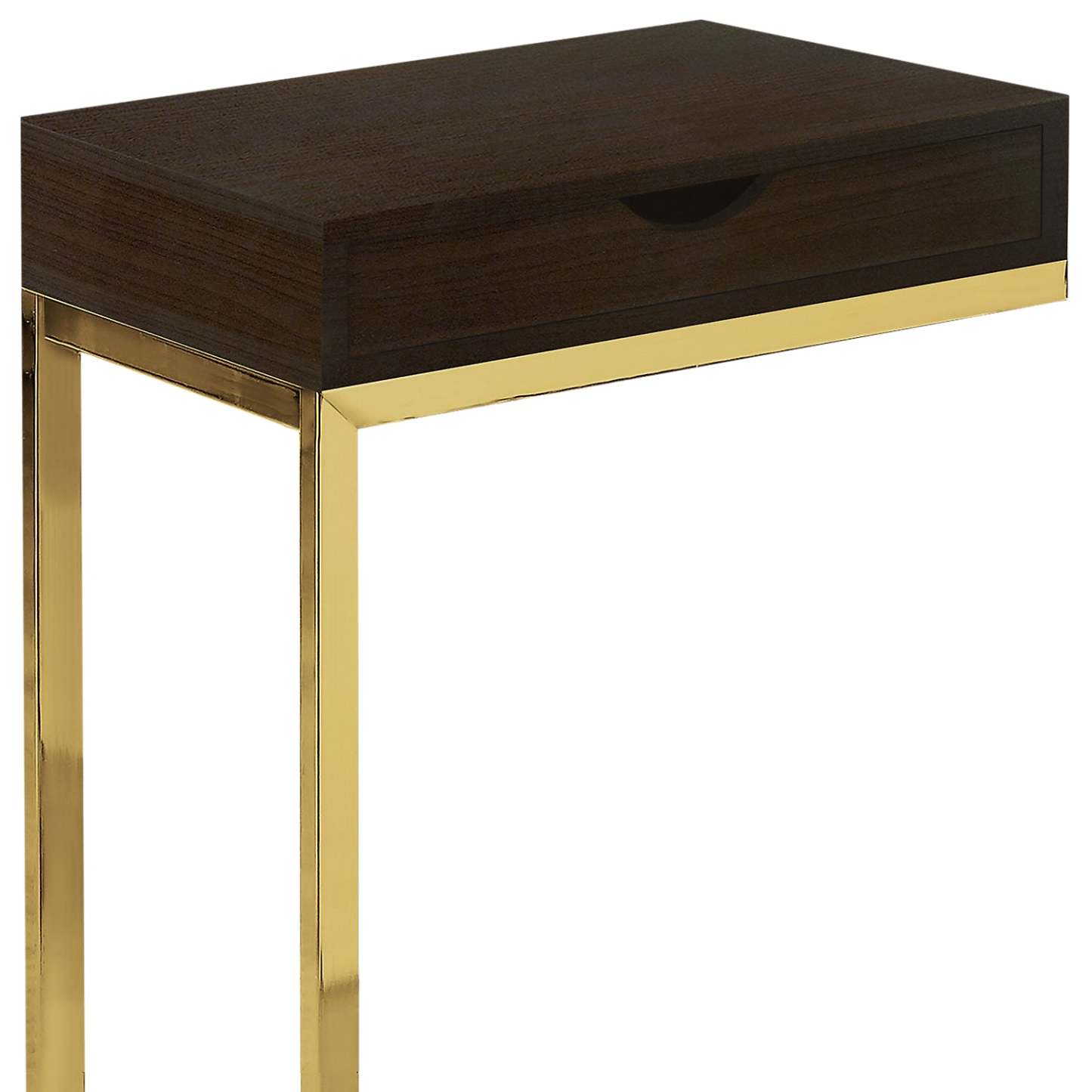 Emery 15,75 C-Shape Accent Table with Drawer - Cappuccino &amp; Gold|Table d'appoint Emery de 15,75 po en forme de C avec tiroir - cappuccino et doré