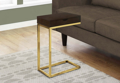 Emery 15,75 C-Shape Accent Table with Drawer - Cappuccino &amp; Gold|Table d'appoint Emery de 15,75 po en forme de C avec tiroir - cappuccino et doré