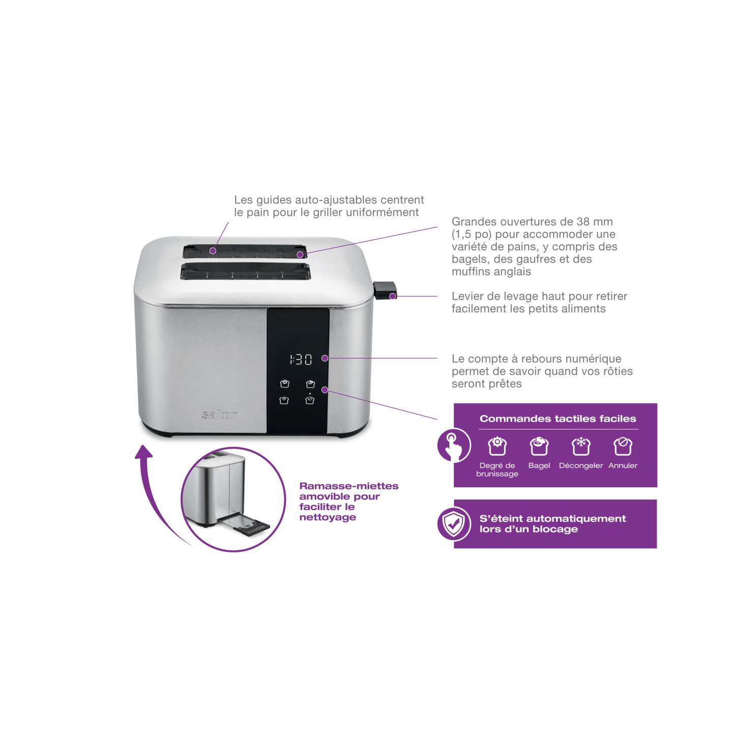 Grille-pain numérique Salton à 2 tranches avec compte à rebours - ET2137