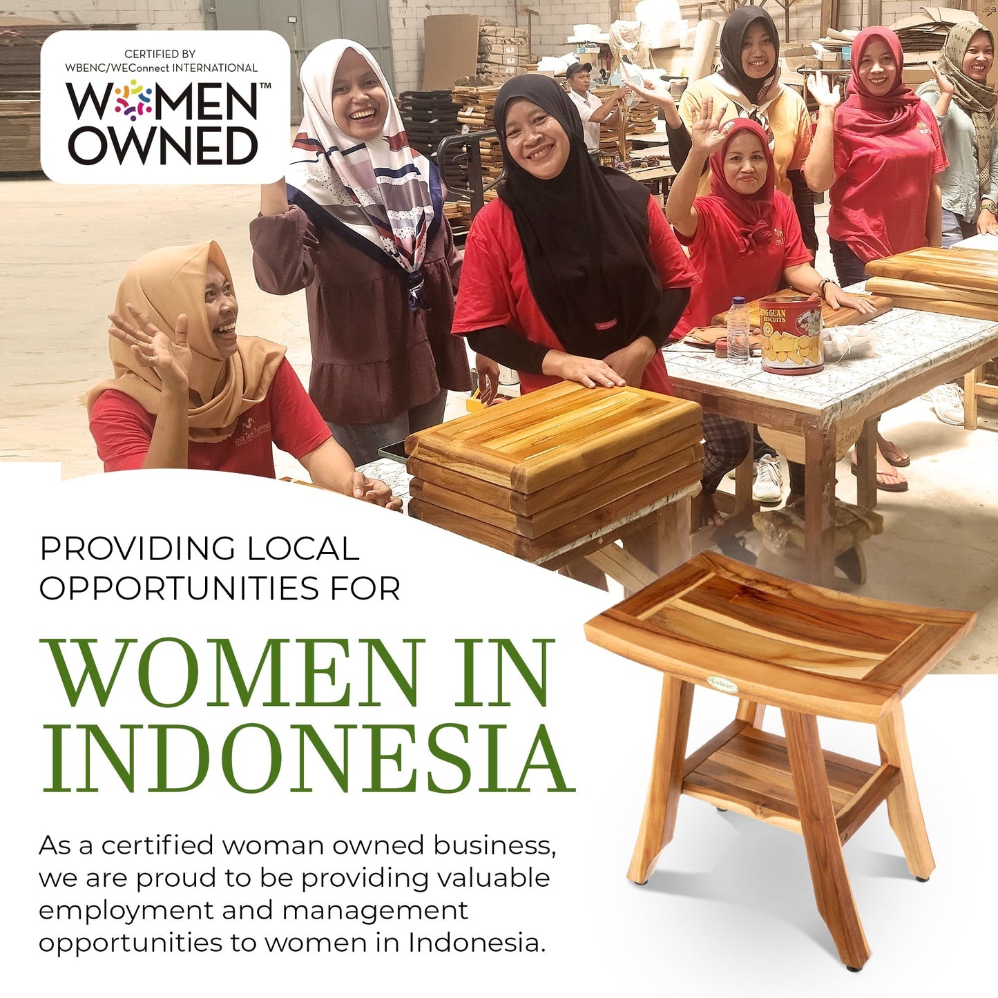 EcoDecors, Banc, Tabouret de douche, Siège de douche, Chaise de douche pour l'intérieur de la douche, Petit banc, Banc de douche en teck, Repose-pieds de douche