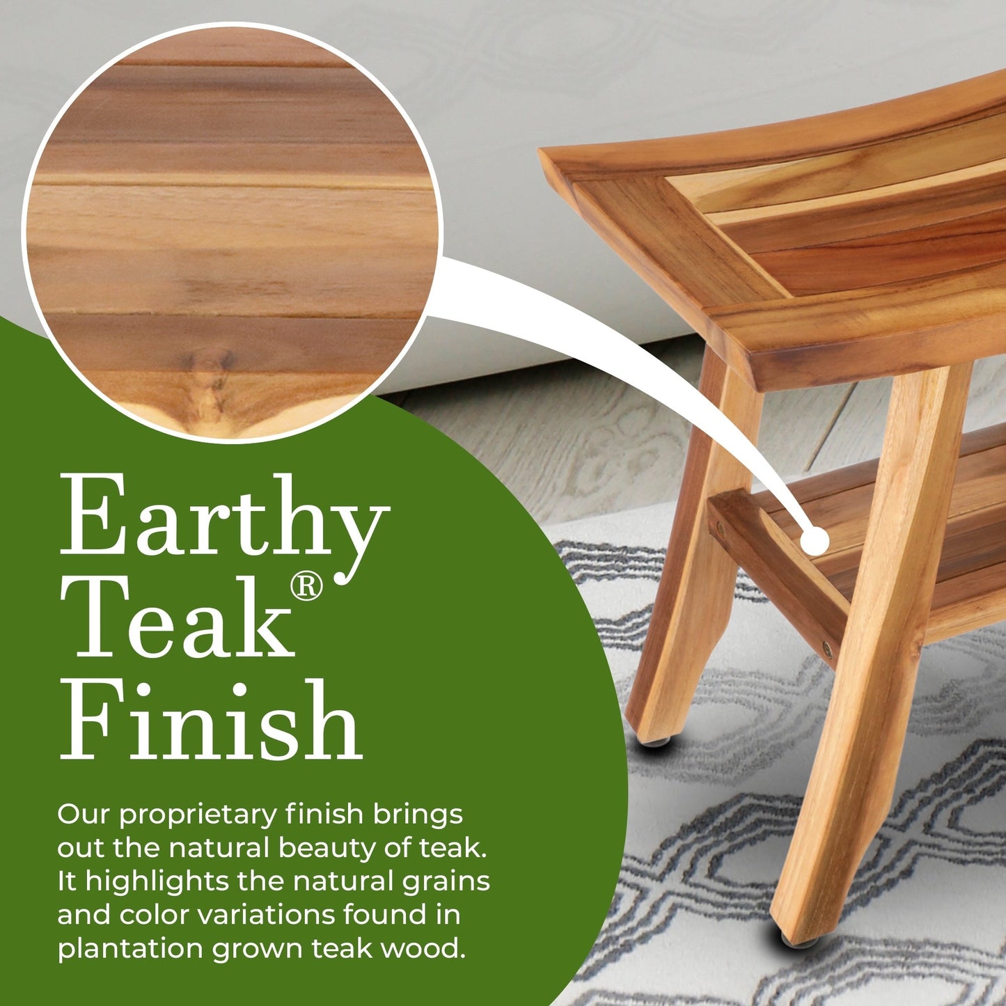 EcoDecors, Banc, Tabouret de douche, Siège de douche, Chaise de douche pour l'intérieur de la douche, Petit banc, Banc de douche en teck, Repose-pieds de douche