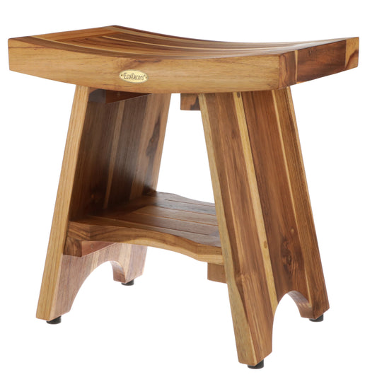 EcoDecors, Serenity, Banc de douche en teck, Tabouret de douche en teck, Banc de douche d'angle en teck, 45,7 cm (18 pouces), Avec étagère
