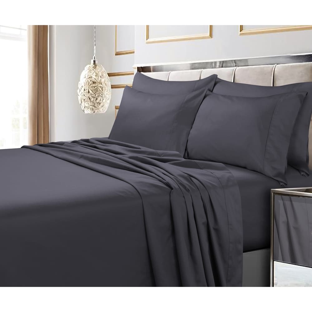 Ensemble de draps 6 pièces en coton égyptien 600 fils/cm² à poches extra profondes