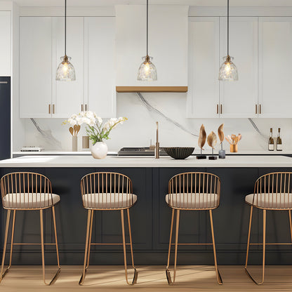 Suspension Elisie style moderne du milieu du siècle, 1 lumière, dôme en verre martelé effet cascade, éclairage pour îlot de cuisine ou salle à manger