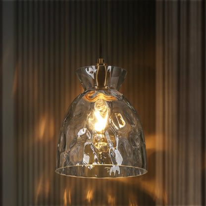 Suspension Elisie style moderne du milieu du siècle, 1 lumière, dôme en verre martelé effet cascade, éclairage pour îlot de cuisine ou salle à manger