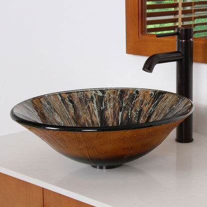 Robinet de salle de bain haut à poignée unique et bonde escamotable, finition bronze huilé de qualité supérieure