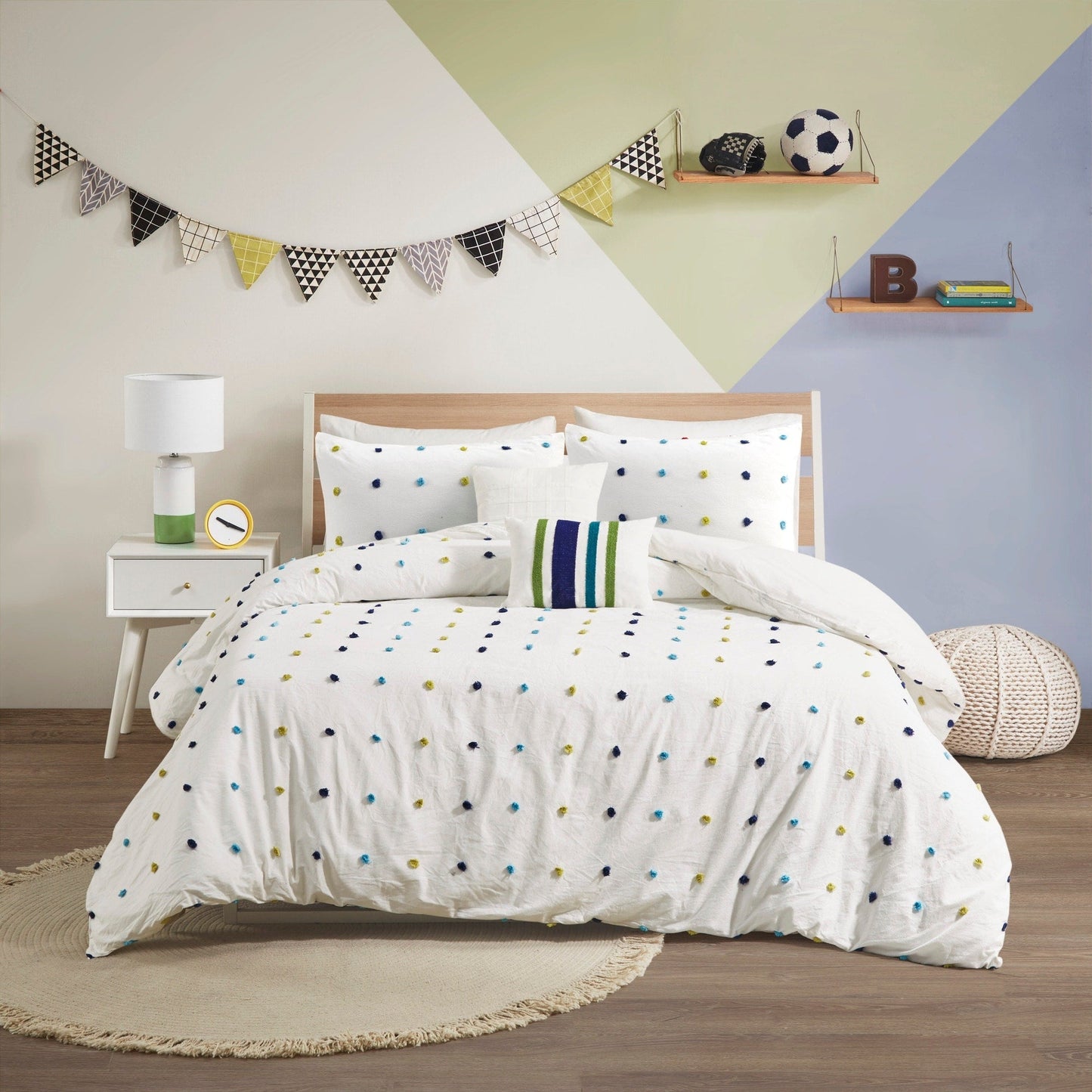 Ensemble de couette à pompons Ensley en coton jacquard par Intelligent Design Kids