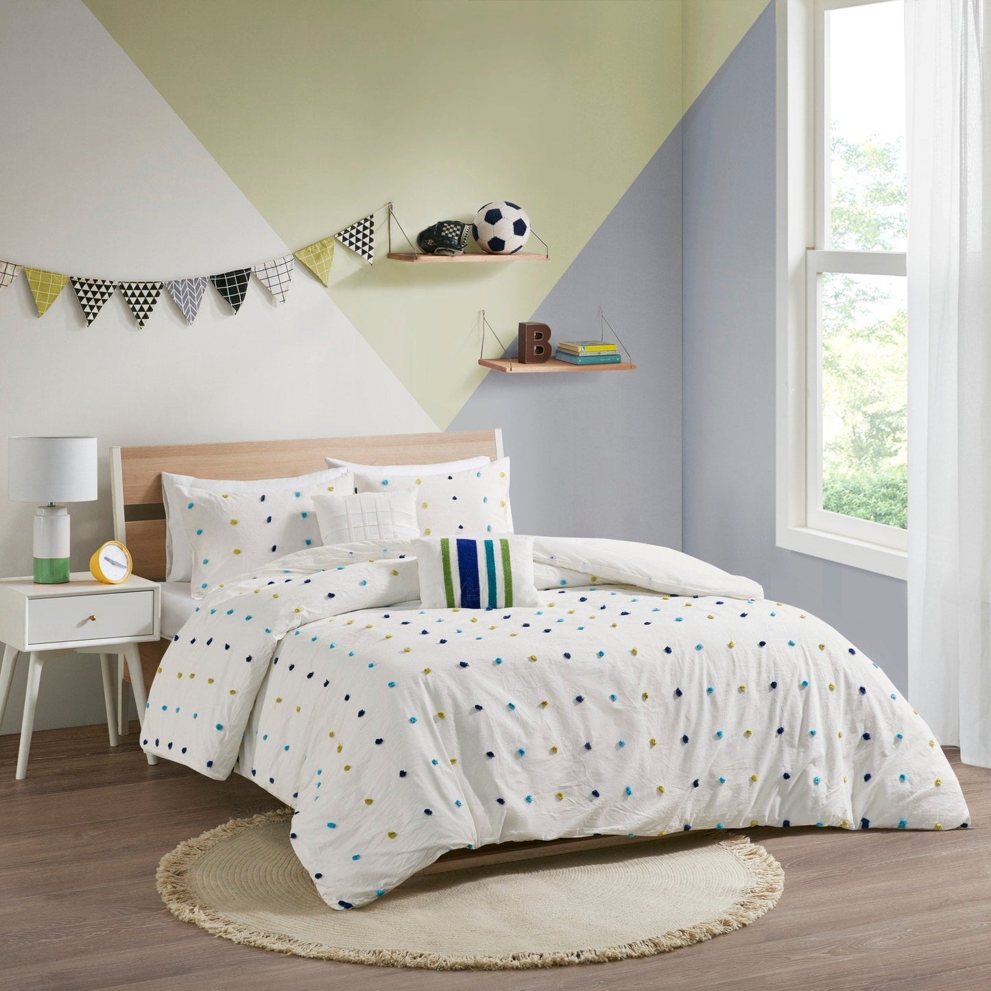 Ensemble de couette à pompons Ensley en coton jacquard par Intelligent Design Kids