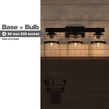 Appliques murales ExBrite Farmhouse à 3 lumières, intensité variable, en fer noir pour salle de bain