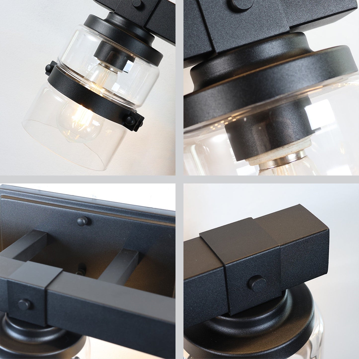 Appliques murales ExBrite Farmhouse à 3 lumières, intensité variable, en fer noir pour salle de bain