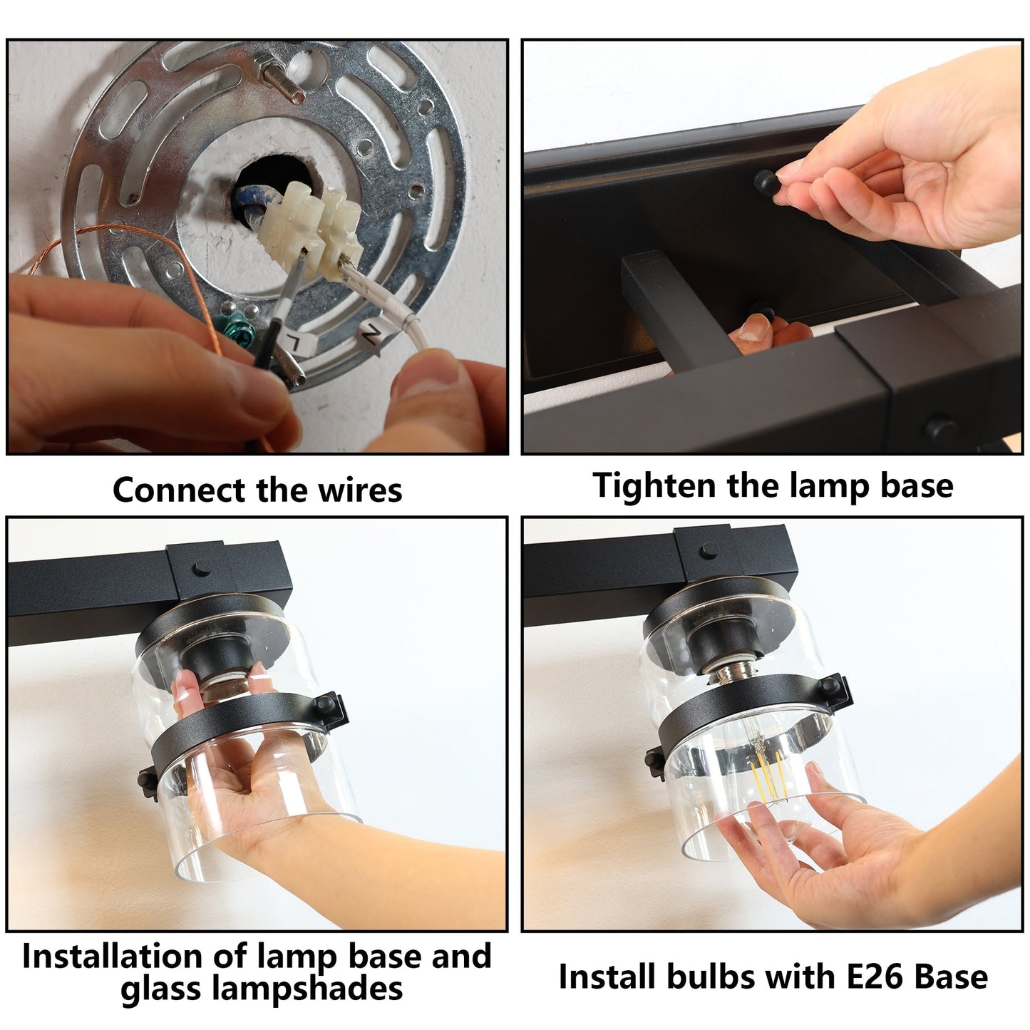 Appliques murales ExBrite Farmhouse à 3 lumières, intensité variable, en fer noir pour salle de bain