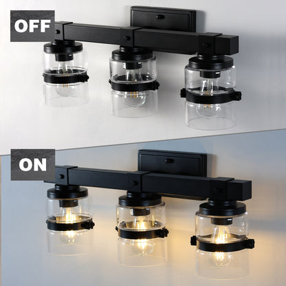 Appliques murales ExBrite Farmhouse à 3 lumières, intensité variable, en fer noir pour salle de bain