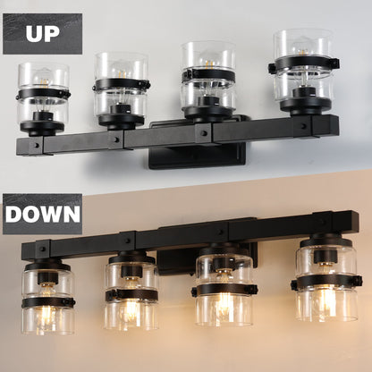 Appliques murales ExBrite Farmhouse à 3 lumières, intensité variable, en fer noir pour salle de bain