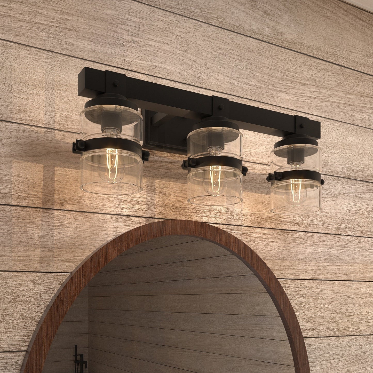 Appliques murales ExBrite Farmhouse à 3 lumières, intensité variable, en fer noir pour salle de bain